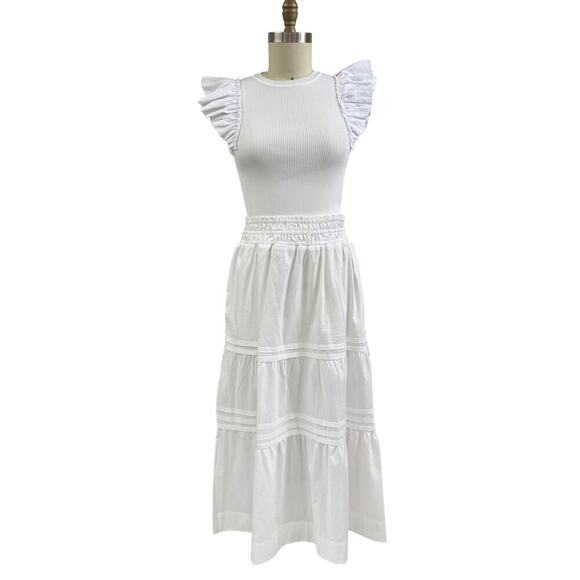 NWT Industry Republic White Ruffle‑Sleeve Top M & Tiered Maxi Skirt XL Set - Picture 1 of 7